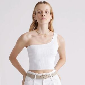 New Quince Cropped One Shoulder Ribbed Knit Tank
